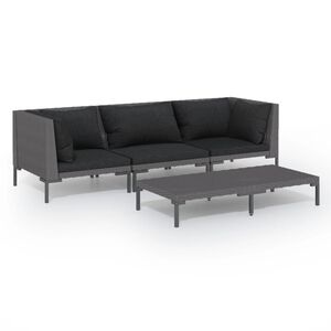 vidaXL 4 Piece Garden Lounge Set with Cushions Poly Rattan Dark Grey