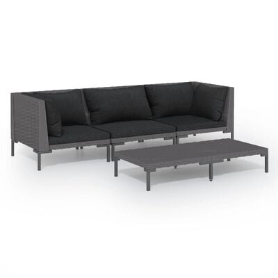 vidaXL 4 Piece Garden Lounge Set with Cushions Poly Rattan Dark Grey,  vidaXL 4 Piece Garden Lounge Set with Cushions Poly Rattan Dark Grey