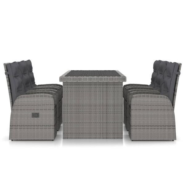 vidaXL 7 Piece Outdoor Dining Set with Cushions Poly Rattan Grey