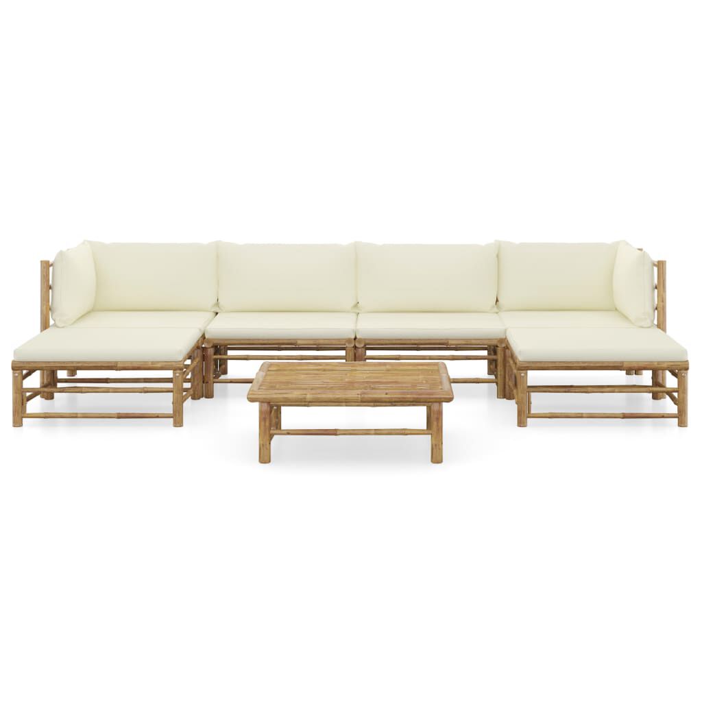 vidaXL 7 Piece Garden Lounge Set with Cream White Cushions Bamboo