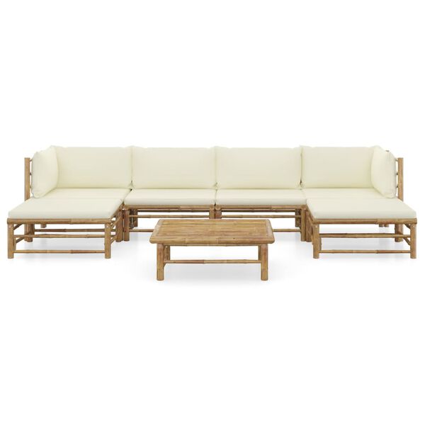 vidaXL 7 Piece Garden Lounge Set with Cream White Cushions Bamboo