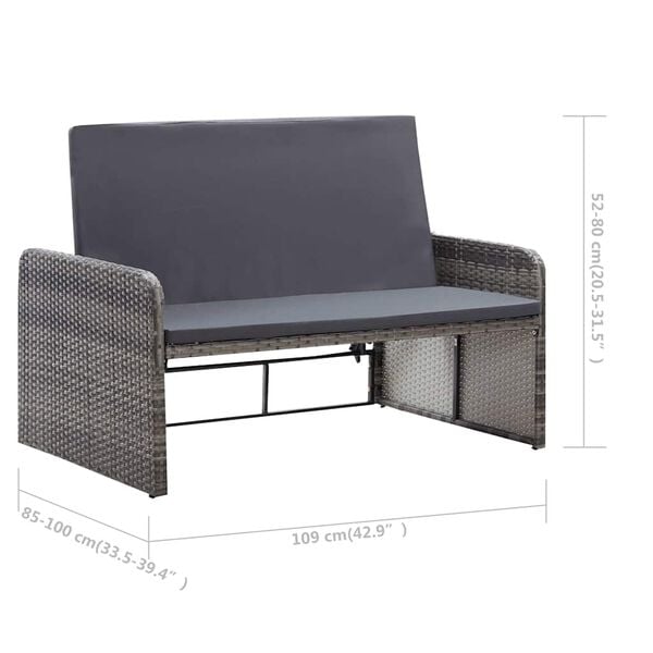 vidaXL 2 Piece Garden Lounge Set with Cushions Poly Rattan Grey