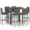 vidaXL 7 Piece Outdoor Bar Set with Cushions Poly Rattan Grey