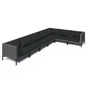 vidaXL 7 Piece Garden Lounge Set with Cushions Poly Rattan Dark Grey