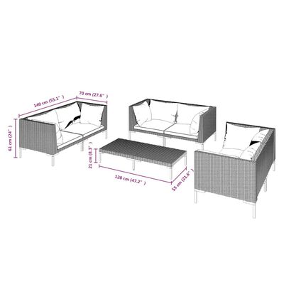 vidaXL 7 Piece Garden Lounge Set with Cushions Poly Rattan Dark Grey,  vidaXL 7 Piece Garden Lounge Set with Cushions Poly Rattan Dark Grey