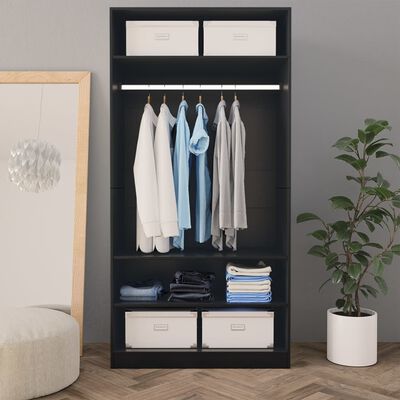 vidaXL Wardrobe Black 100x50x200 cm Engineered Wood, black vidaXL Wardrobe Black 100x50x200 cm Engineered Wood