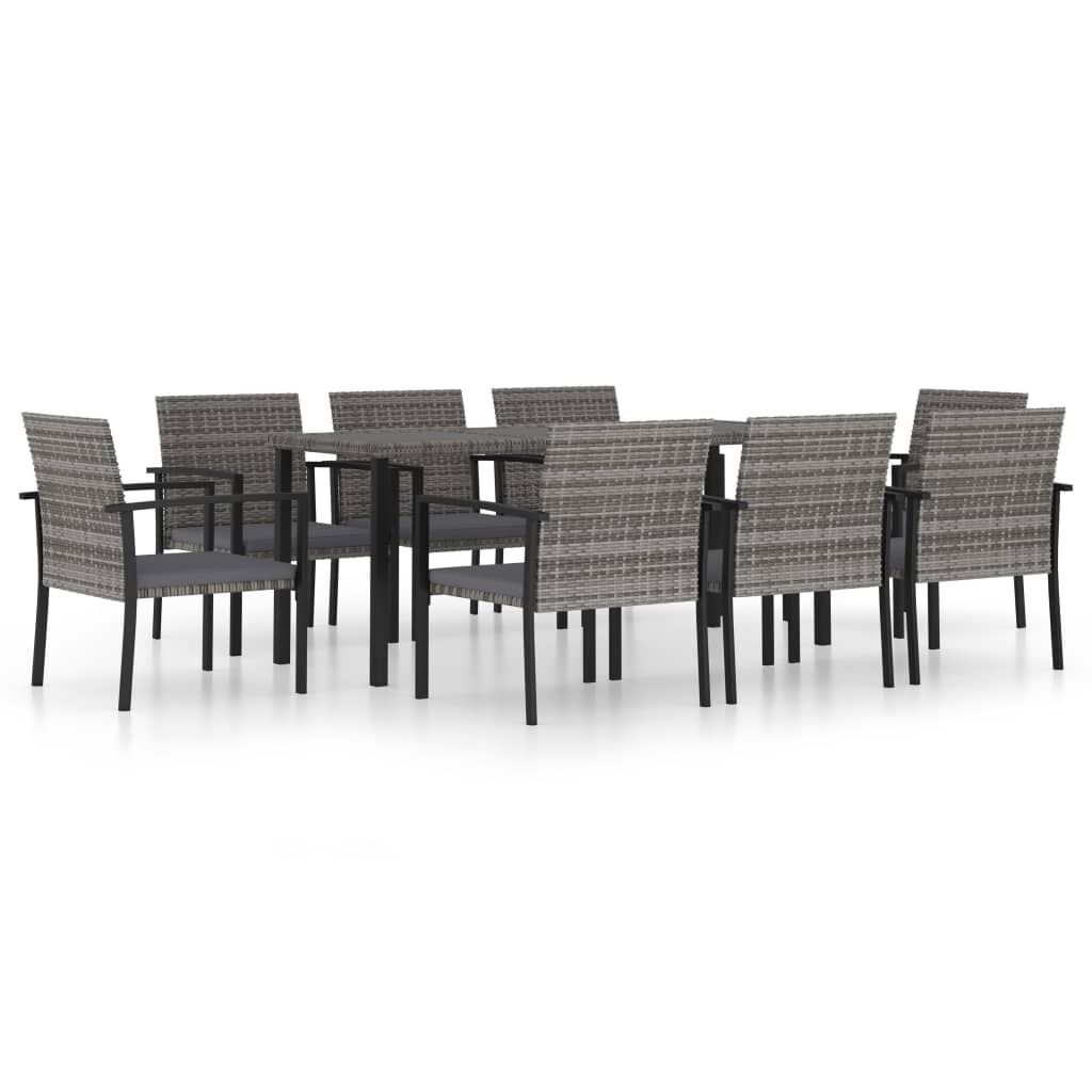 vidaXL 9 Piece Garden Dining Set Poly Rattan Grey