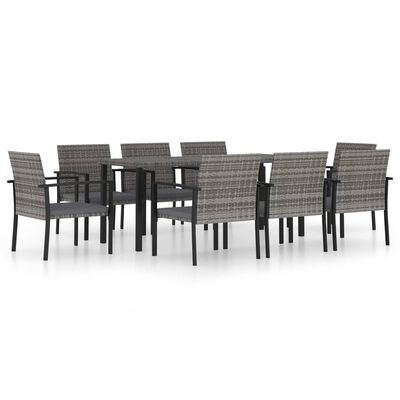 vidaXL 9 Piece Garden Dining Set Poly Rattan Grey, grey vidaXL 9 Piece Garden Dining Set Poly Rattan Grey