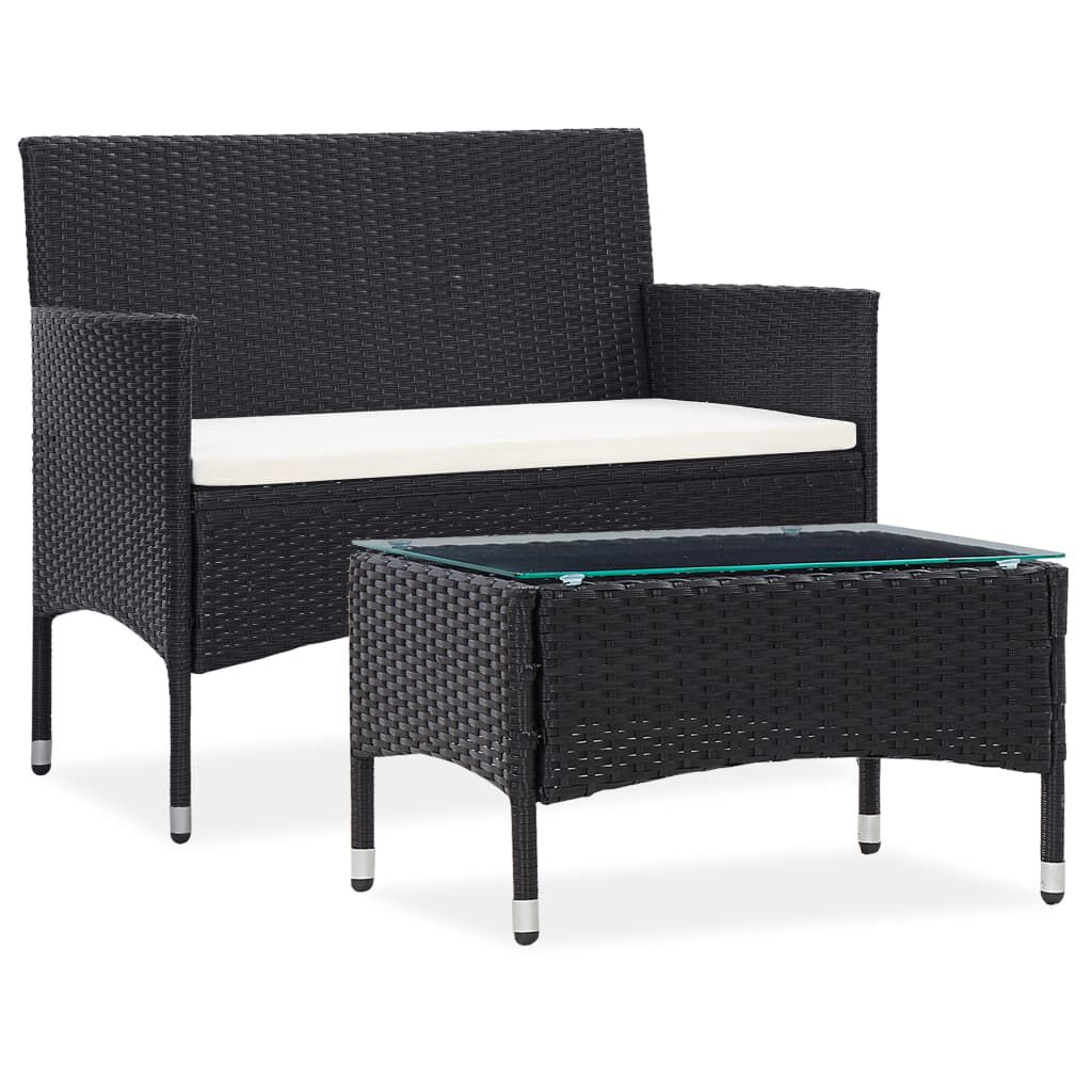 vidaXL 2 Piece Garden Lounge Set with Cushion Poly Rattan Black