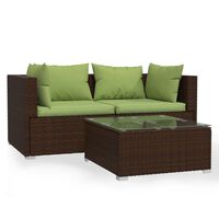 vidaXL 3 Piece Garden Lounge Set with Cushions Brown Poly Rattan, brown and green vidaXL 3 Piece Garden Lounge Set with Cushions Brown Poly Rattan