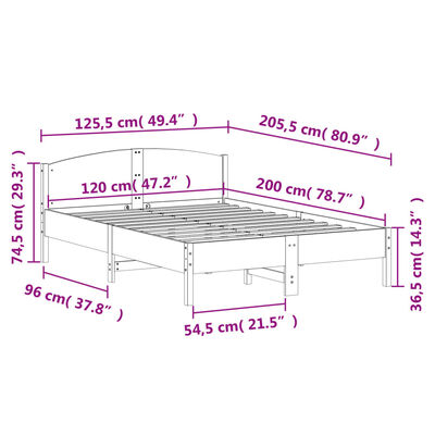 vidaXL Bed Frame with Headboard White 120x200 cm Solid Wood Pine