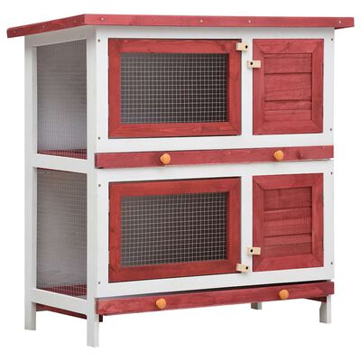 vidaXL Outdoor Rabbit Hutch 4 Doors Red Wood, red vidaXL Outdoor Rabbit Hutch 4 Doors Red Wood