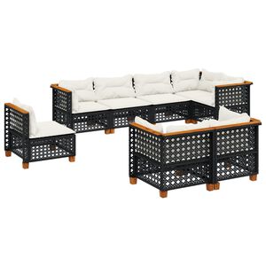 vidaXL 8 Piece Garden Sofa Set with Cushions Black Poly Rattan