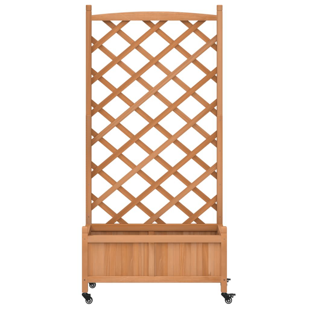 vidaXL Planter with Trellis and Wheels Brown Solid Wood Fir