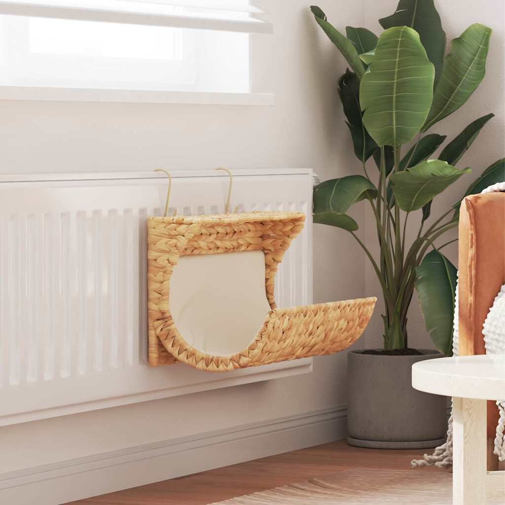 vidaXL Cat Bed with Cushion Water Hyacinth 37x20x20 cm