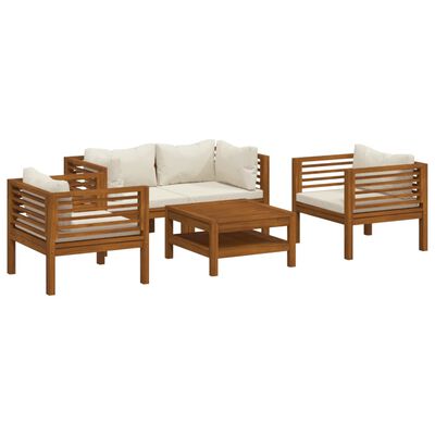 vidaXL 5 Piece Garden Lounge Set with Cream Cushion Solid Acacia Wood, cream vidaXL 5 Piece Garden Lounge Set with Cream Cushion Solid Acacia Wood
