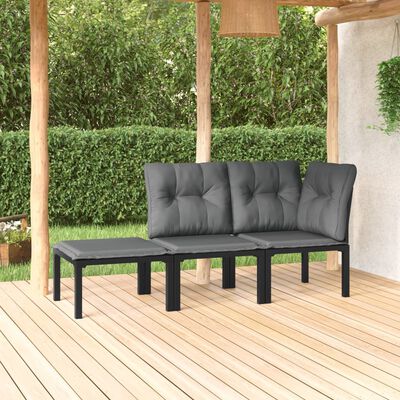 vidaXL 3 Piece Garden Lounge Set Black and Grey Poly Rattan,  vidaXL 3 Piece Garden Lounge Set Black and Grey Poly Rattan