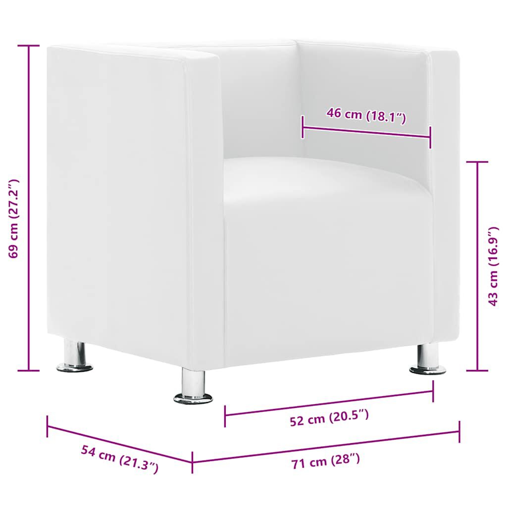 vidaXL Cube Armchair White Faux Leather