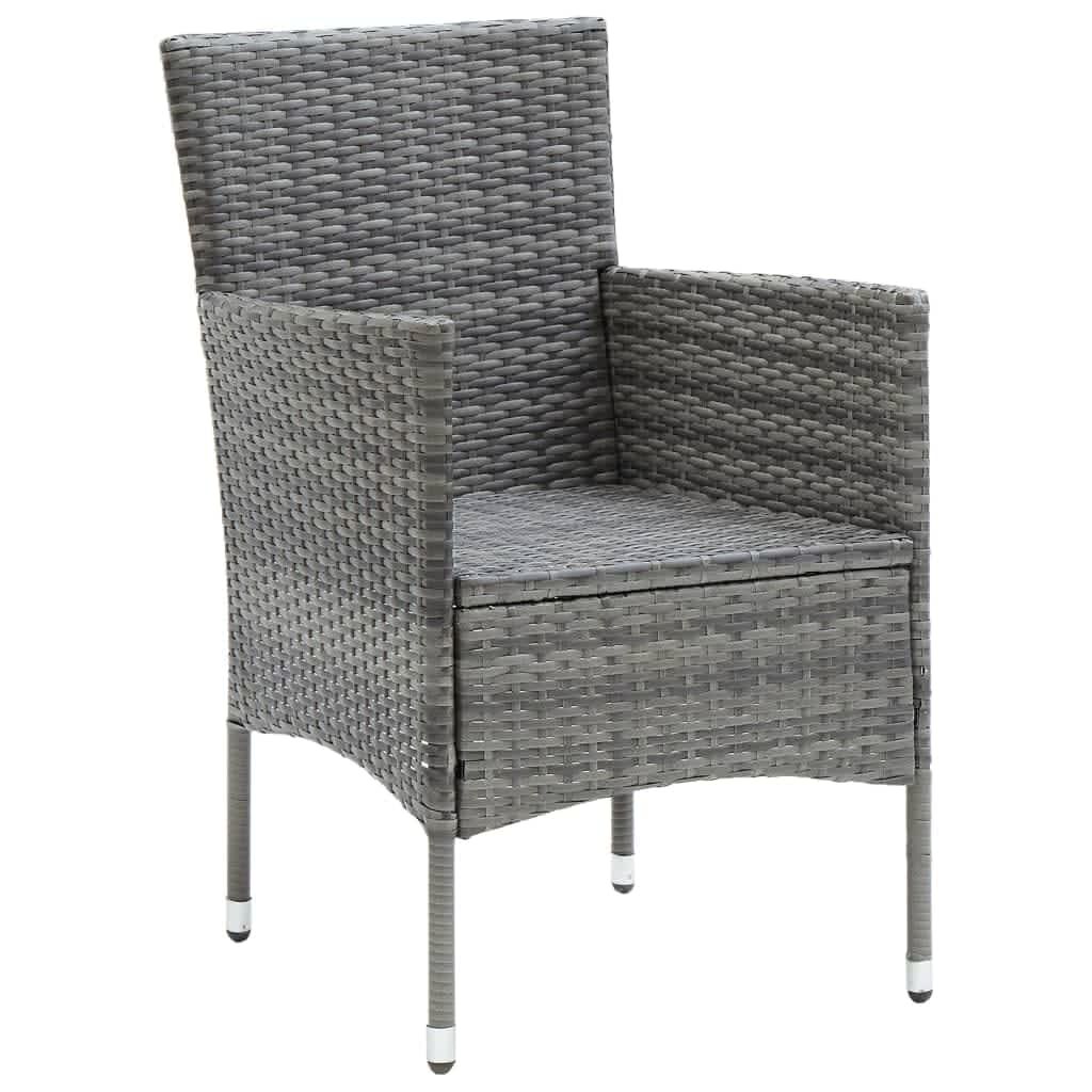 vidaXL 3 Piece Garden Dining Set with Cushions Poly Rattan Grey
