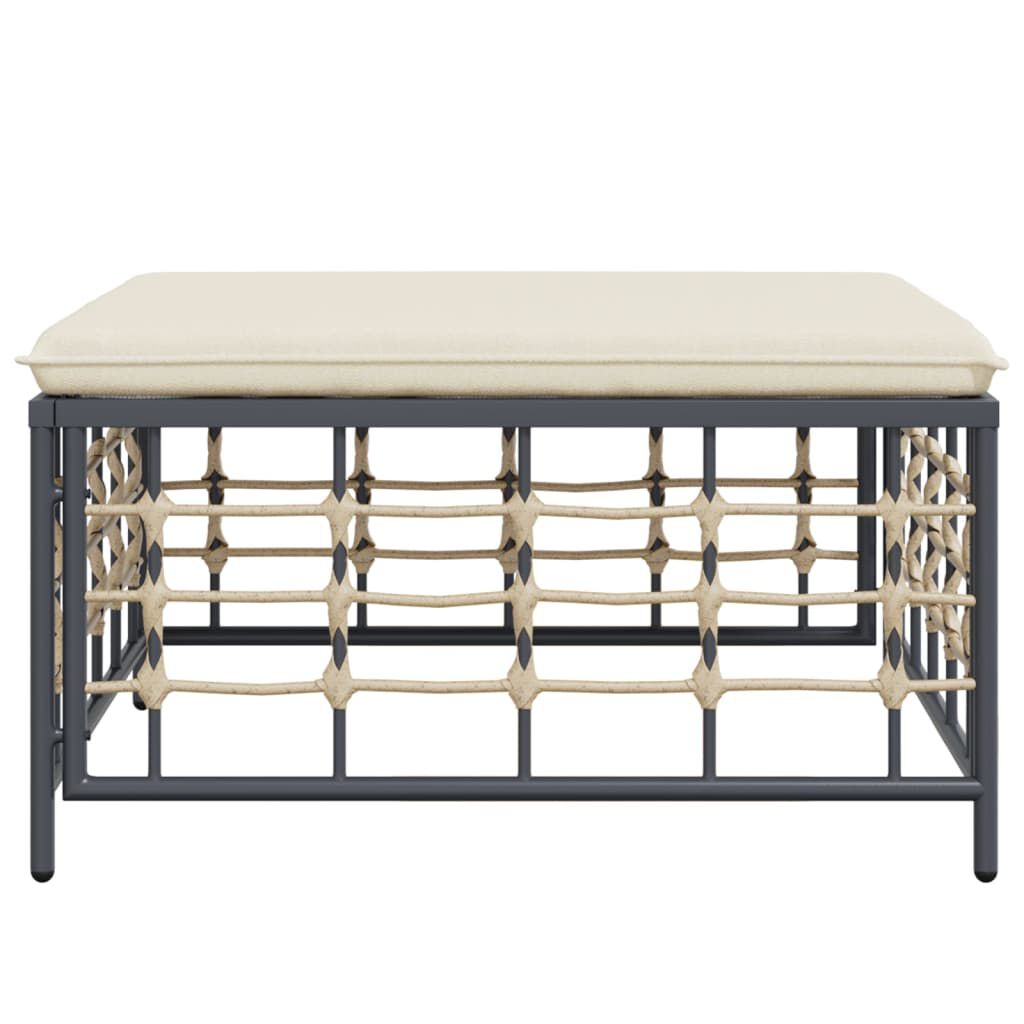 vidaXL Garden Footstool with Beige Cushion Poly Rattan