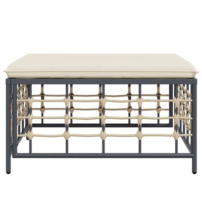 vidaXL Garden Footstool with Beige Cushion Poly Rattan