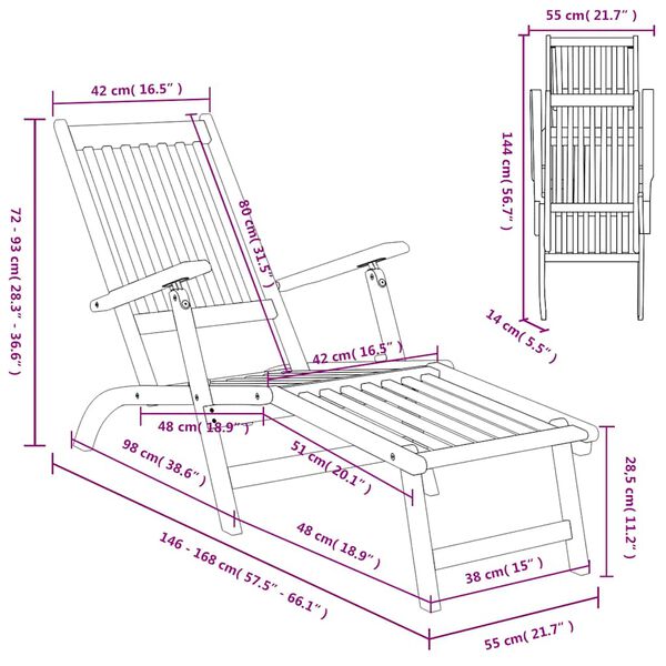 vidaXL Outdoor Deck Chairs with Footrests 2 pcs Solid Wood Acacia