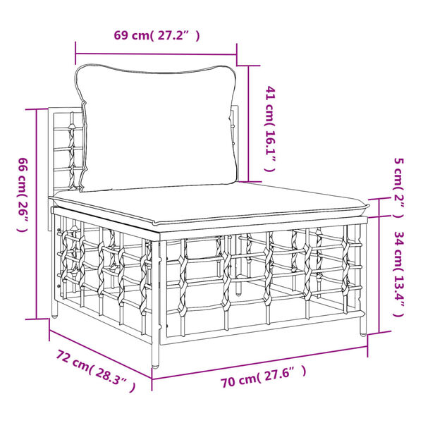 vidaXL Garden Middle Sofa with Beige Cushions Poly Rattan