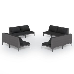 vidaXL 8 Piece Garden Lounge Set with Cushions Poly Rattan Dark Grey