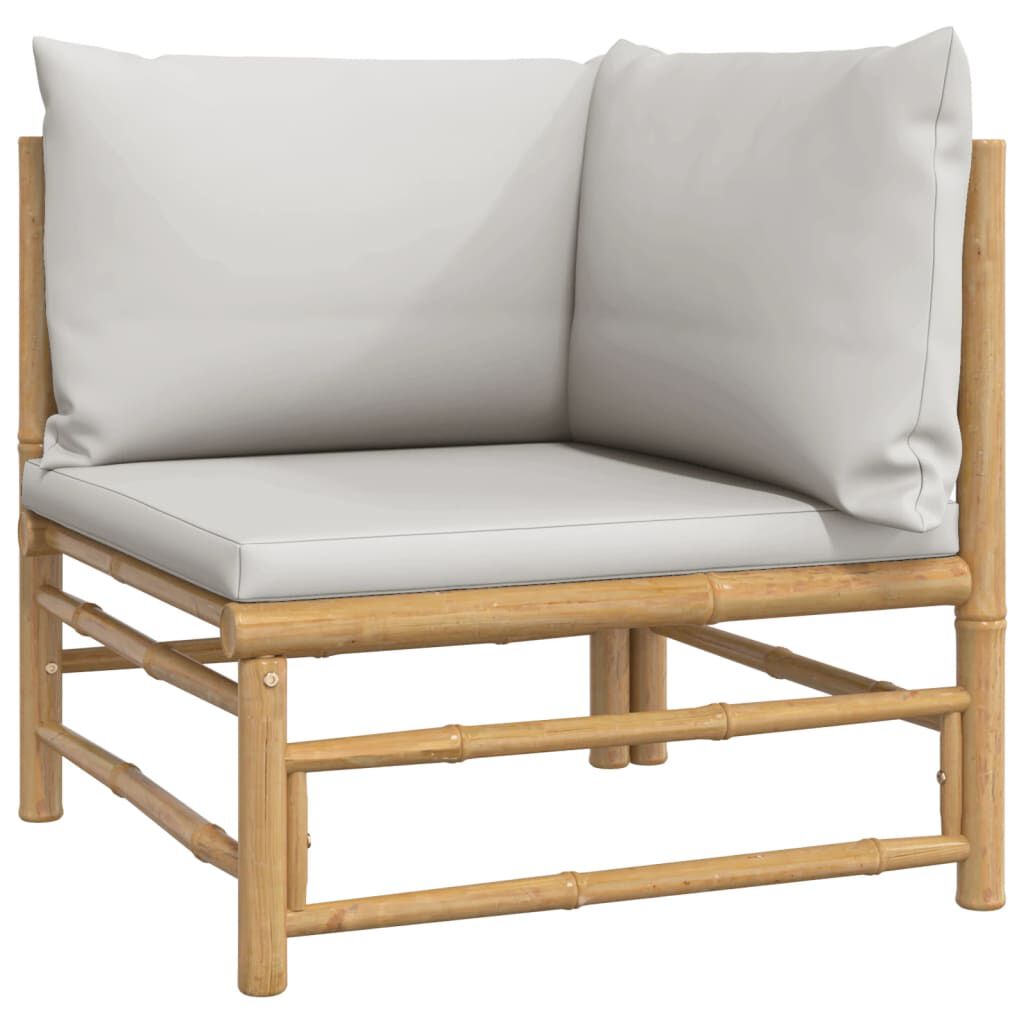 vidaXL Garden Corner Sofas with Light Grey Cushions 2 pcs Bamboo