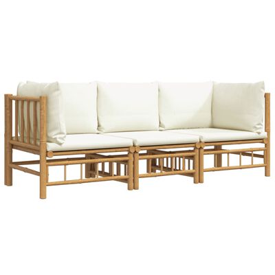 vidaXL 3 Piece Garden Lounge Set with Cream White Cushions Bamboo,  vidaXL 3 Piece Garden Lounge Set with Cream White Cushions Bamboo