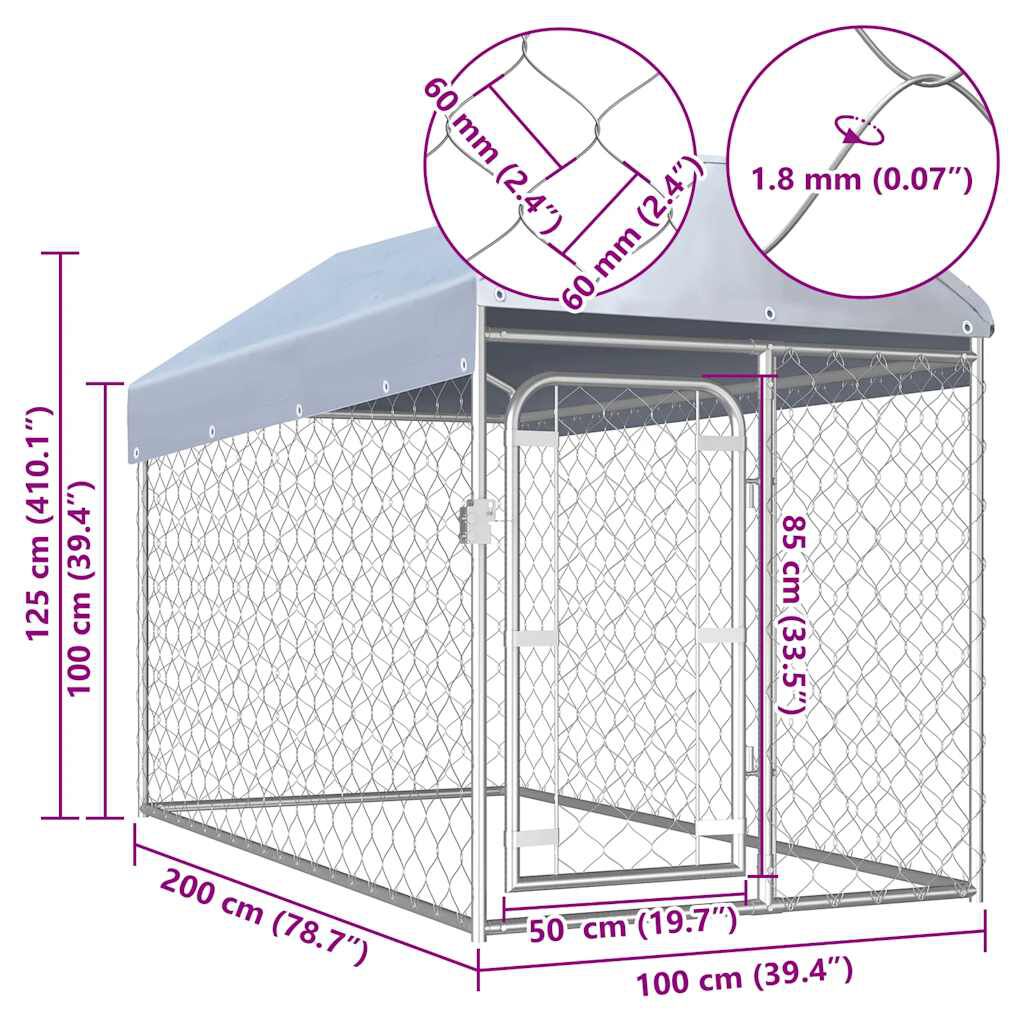 vidaXL Outdoor Dog Kennel with Roof 200x100x125 cm