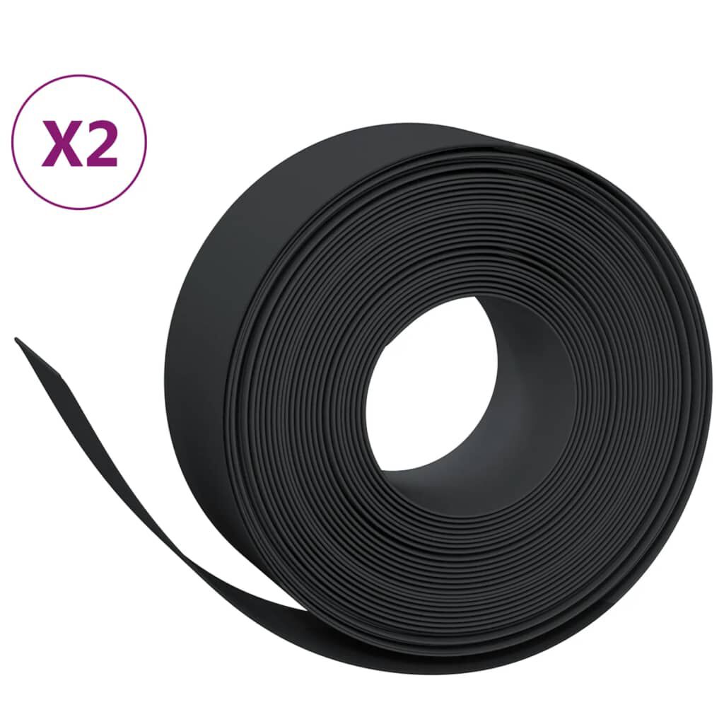 vidaXL Garden Edgings 2 pcs Black 10 m 20 cm Polyethylene