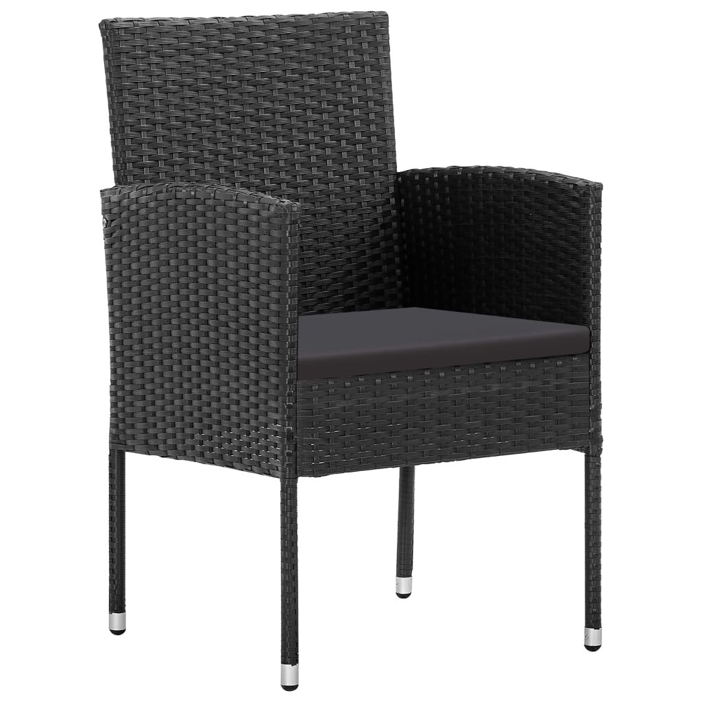 vidaXL Garden Chairs with Black Cushions 4 pcs Black Poly Rattan
