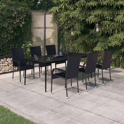 vidaXL 7 Piece Garden Dining Set Black, black vidaXL 7 Piece Garden Dining Set Black