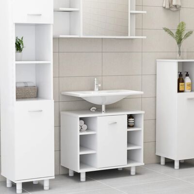 vidaXL 4 Piece Bathroom Furniture Set White Engineered Wood, white vidaXL 4 Piece Bathroom Furniture Set White Engineered Wood