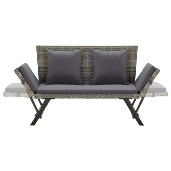 vidaXL Garden Bench with Cushions 176 cm Grey Poly Rattan