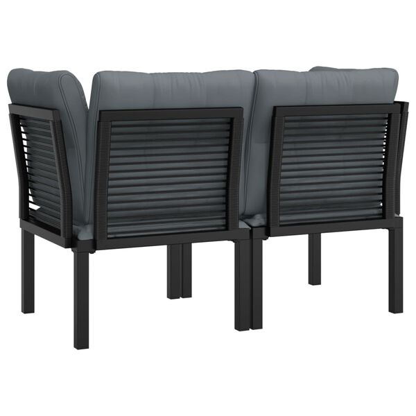 vidaXL Garden Corner Chairs with Cushions 2 pcs Black&Grey Poly Rattan