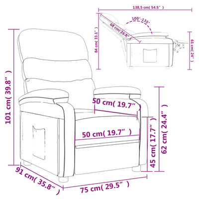 vidaXL Recliner Chair Cream Fabric