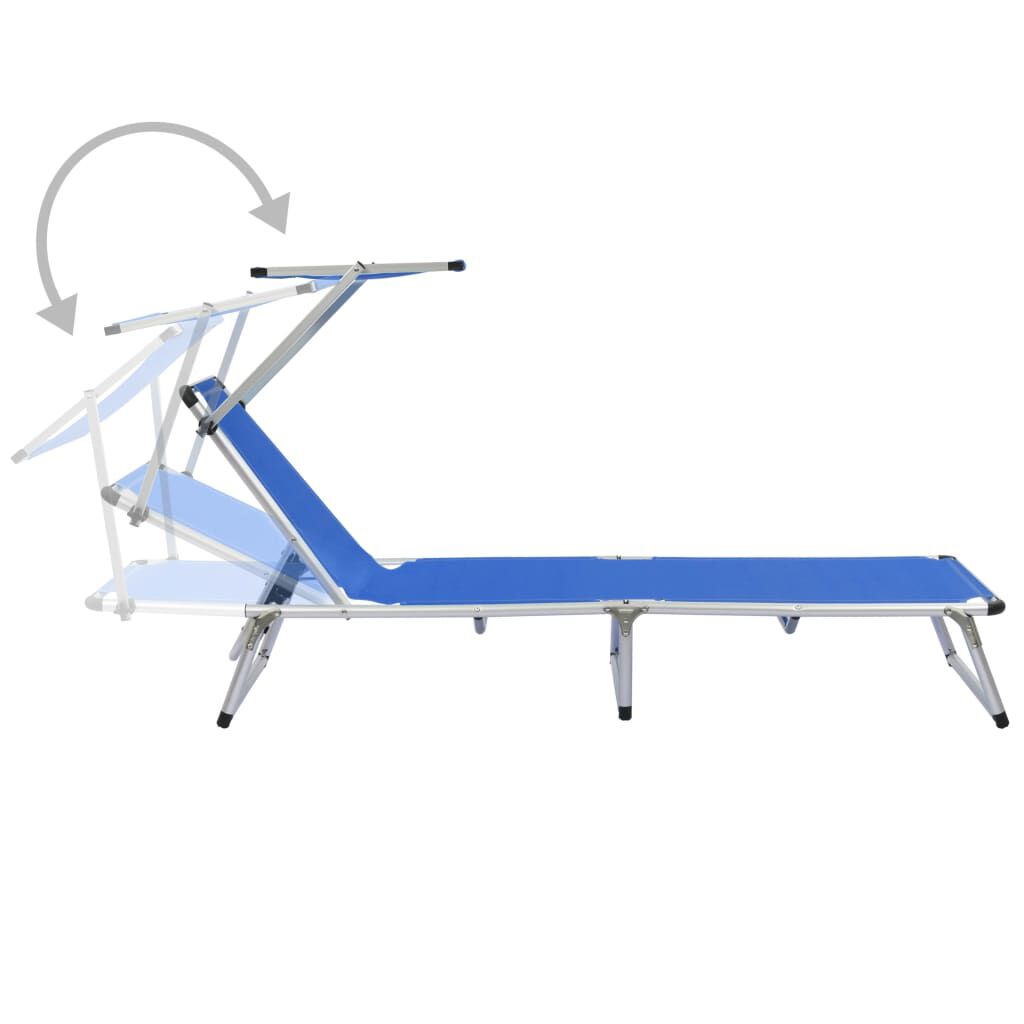 vidaXL Folding Sun Lounger with Roof Aluminium and Textilene Blue