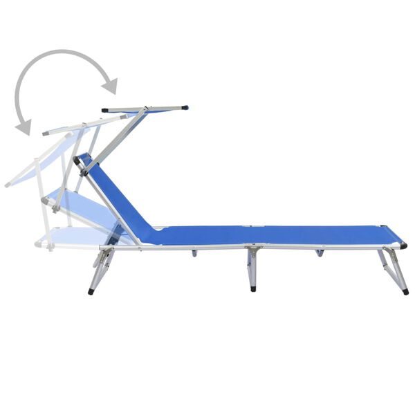 vidaXL Folding Sun Lounger with Roof Aluminium and Textilene Blue