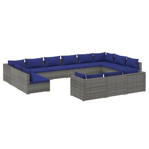 vidaXL 13 Piece Garden Lounge Set with Cushions Grey Poly Rattan