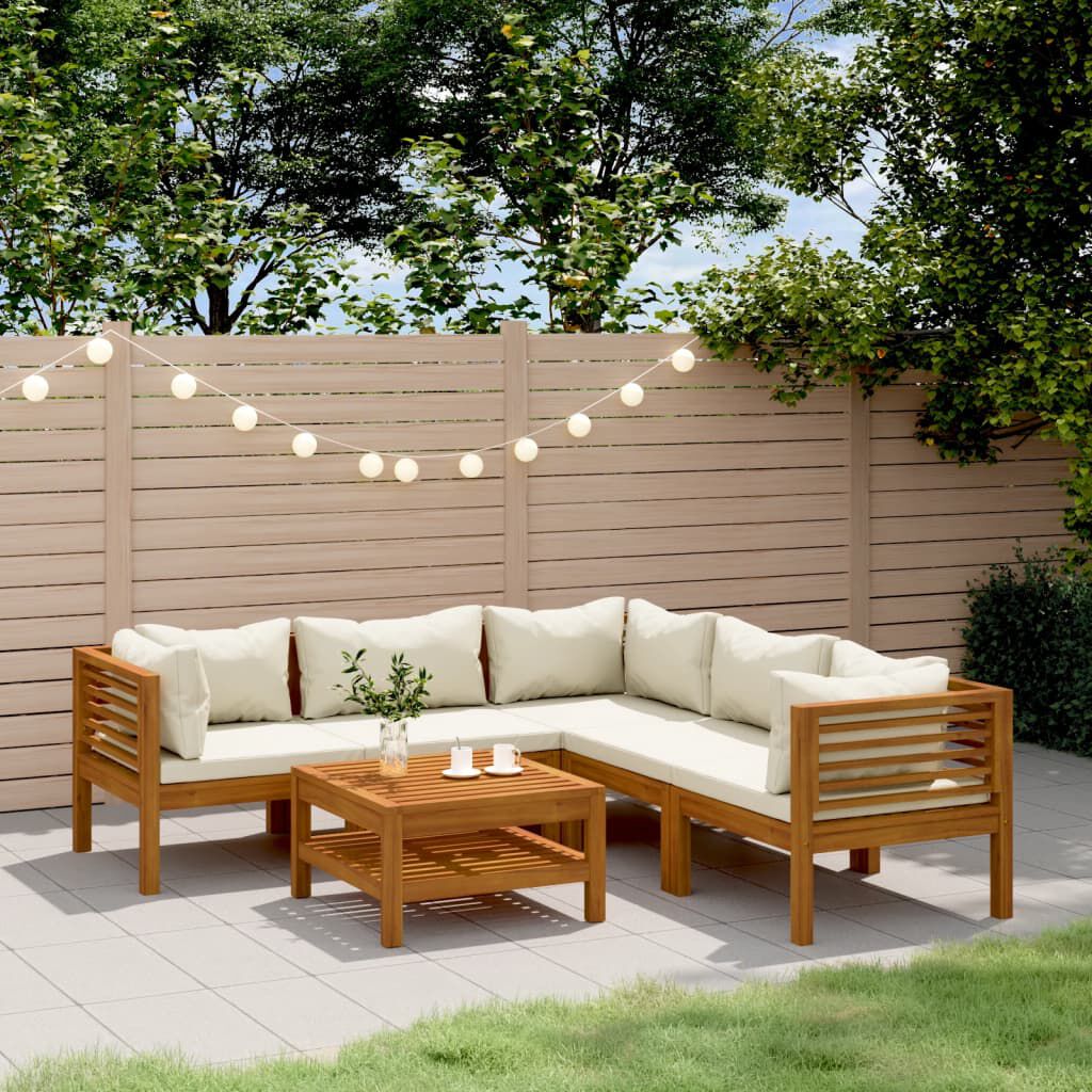 vidaXL 6 Piece Garden Lounge Set with Cream Cushion Solid Acacia Wood