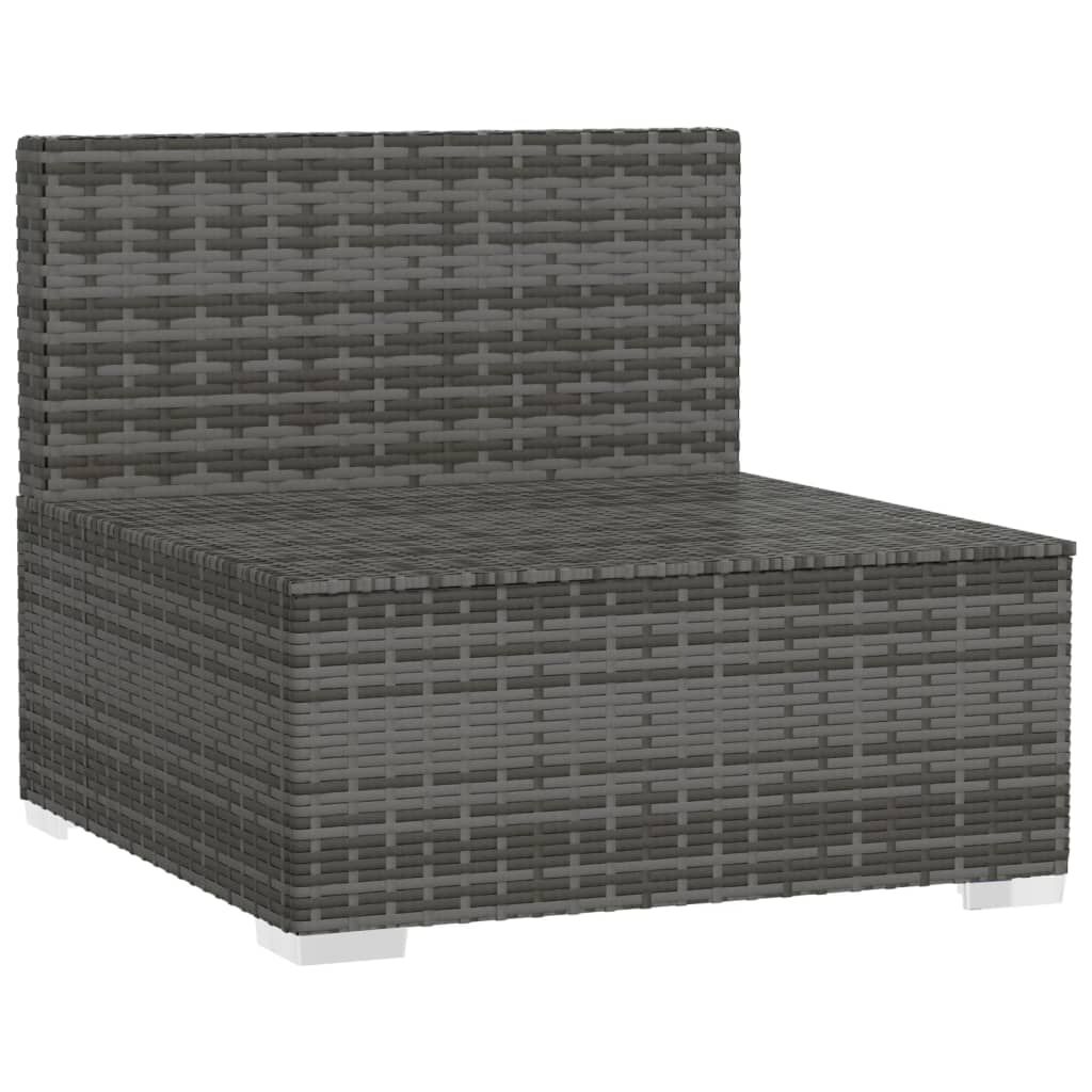 vidaXL Garden Middle Sofa with Cushions Grey Poly Rattan