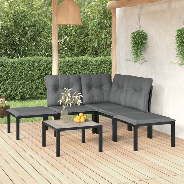 vidaXL 6 Piece Garden Lounge Set Black and Grey Poly Rattan