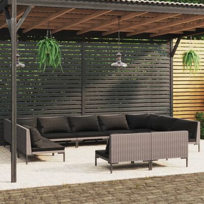 vidaXL 11 Piece Garden Lounge Set with Cushions Poly Rattan Dark Grey,  vidaXL 11 Piece Garden Lounge Set with Cushions Poly Rattan Dark Grey
