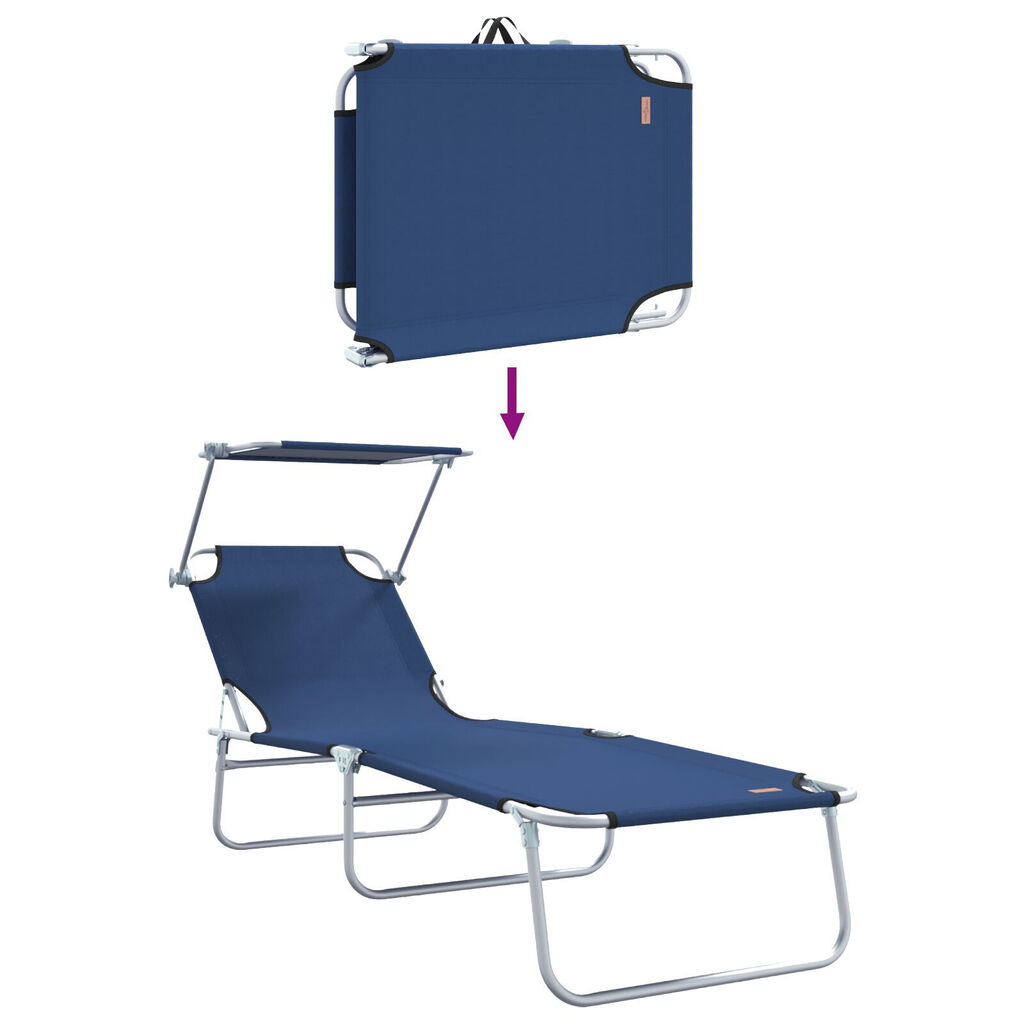 vidaXL Folding Sun Lounger with Canopy Steel and Fabric Blue