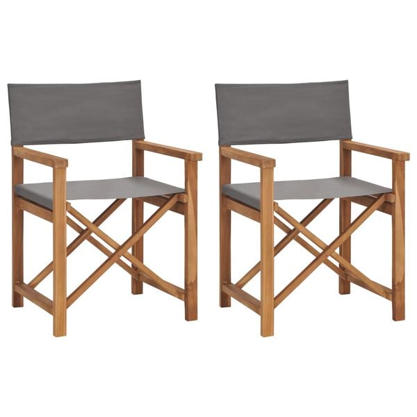vidaXL Director's Chairs 2 pcs Solid Teak Wood Grey