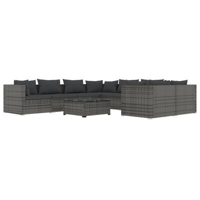 vidaXL 9 Piece Garden Lounge Set with Cushions Poly Rattan Grey, grey and anthracite vidaXL 9 Piece Garden Lounge Set with Cushions Poly Rattan Grey