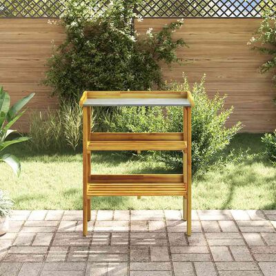 vidaXL Potting Bench with 2 Shelves Solid Acacia Wood and Zinc,  vidaXL Potting Bench with 2 Shelves Solid Acacia Wood and Zinc