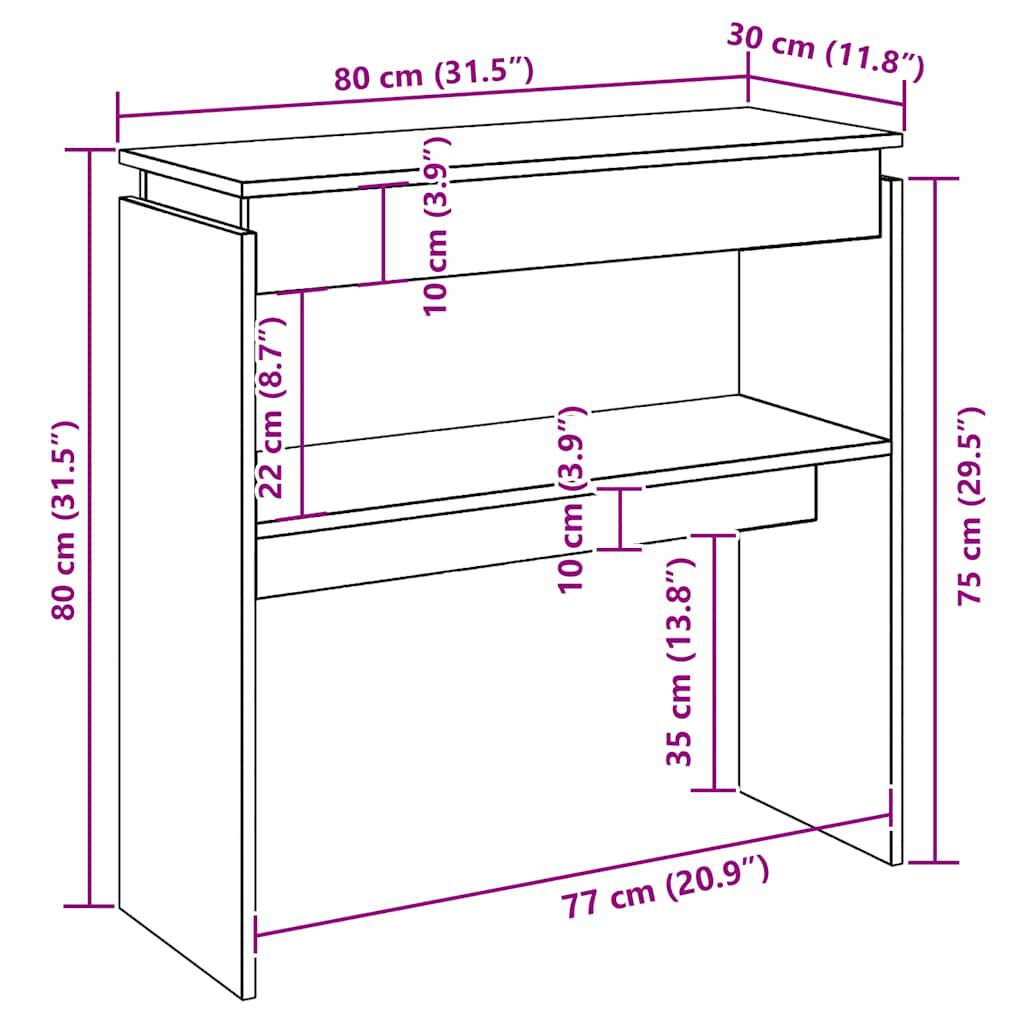 vidaXL Console Table White 80x30x80 cm Engineered Wood
